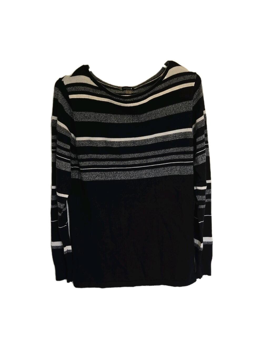 Smartwool Merino Wool Blend Striped Pullover Sweater Black Gray L Women Outdoors